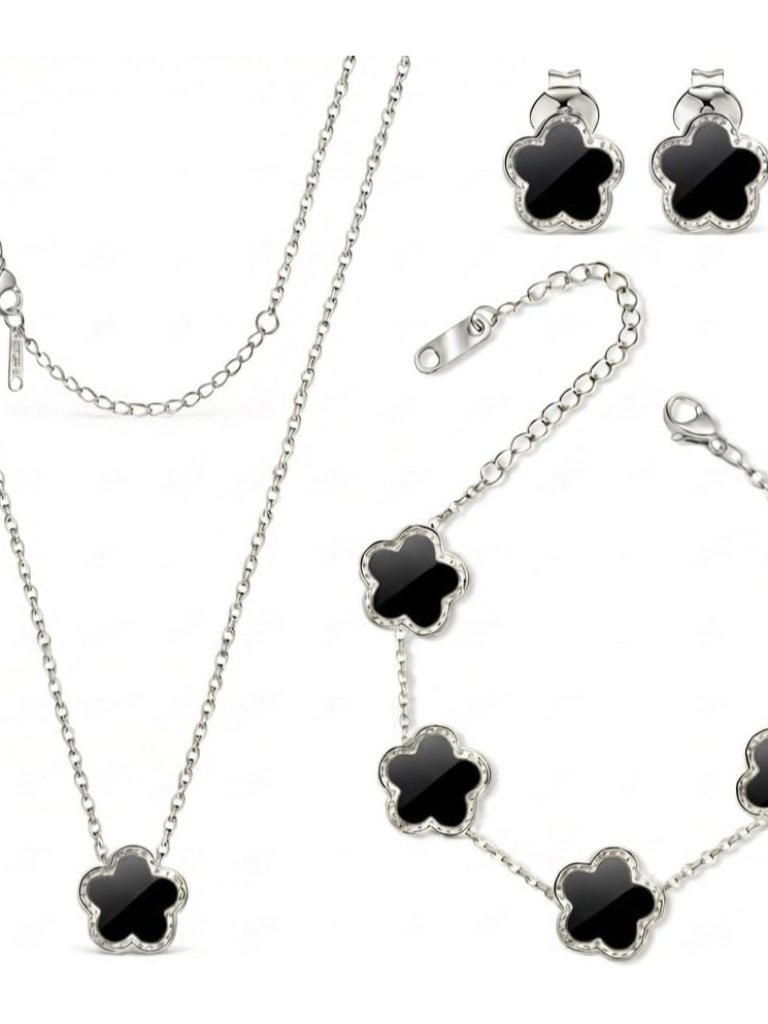 Five Leaf Clover Jewelry Set For Women | 18k Gold Plated Bracelet Necklace Earri